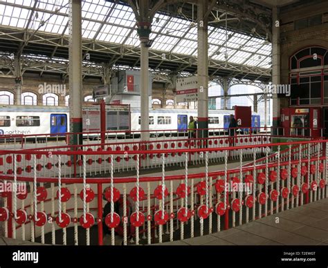 View of Preston railway station showing Victorian architecture, ornate ...