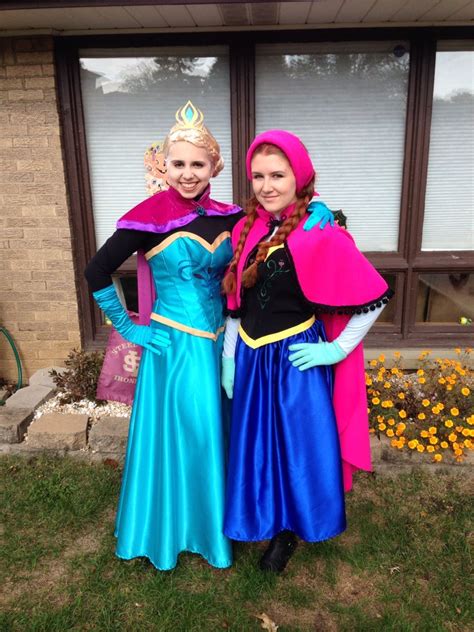 Elsa and Anna pair cosplay, hand made costumes.