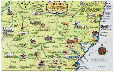 Postcard map of Suffolk with parts of Cambridgeshire and Essex ...