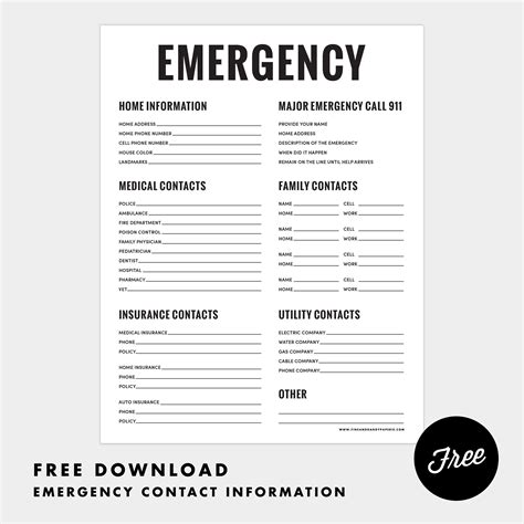 Free Emergency Contact List | Templates At Allbusinesstemplates - Free ...