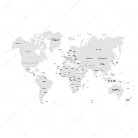 Black And White World Map With Country Names