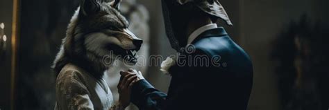 A Man in a Suit and a Woman in a Wolf Mask. AI Generative Image. Stock ...