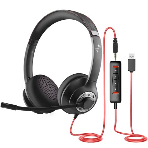 USB Headset with Mic for PC, Over-Ear Computer Laptop Headphones with ...