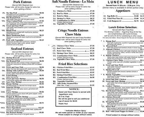 Menu at Hunan Restaurant, Jefferson City