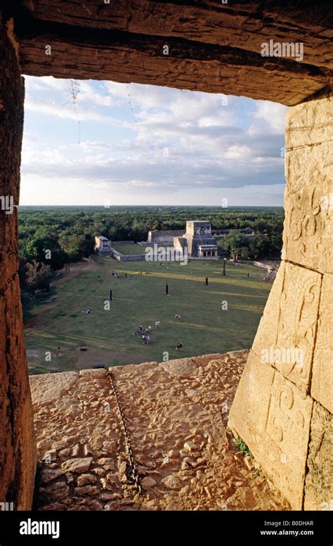 View from inside chamber at top of El Castillo Pyramid, Chichen-Itza ...