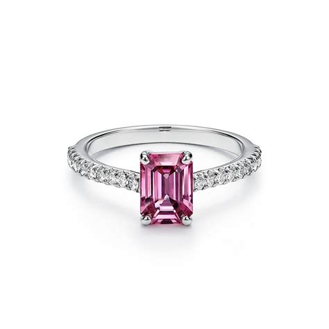 Tiffany Novo® Emerald-cut Pink Sapphire Ring in Platinum with Pavé ...