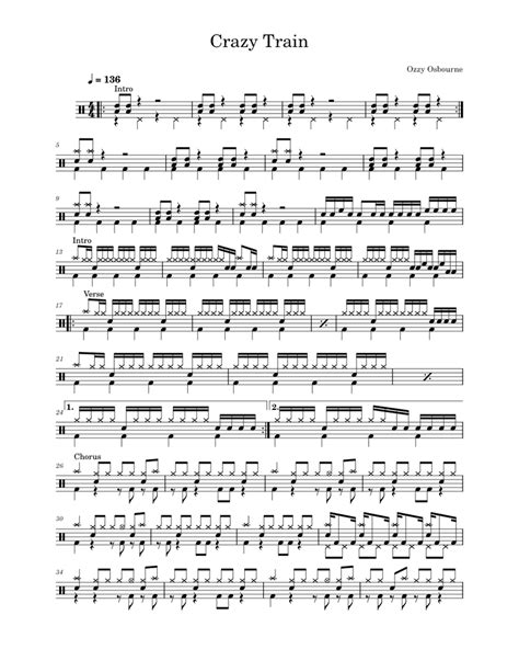 Crazy Train- Ozzy Osbourne Sheet music for Drum group (Solo ...