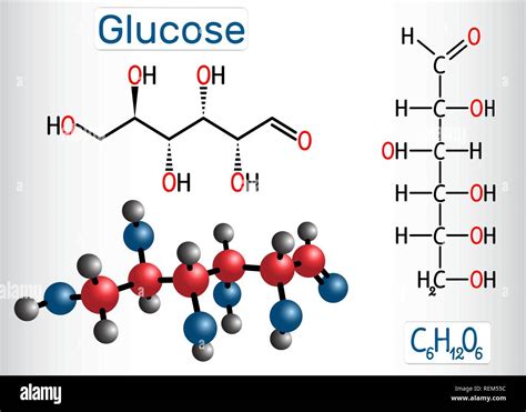 Glucose (dextrose, D-glucose) molecule. Linear form. Structural ...