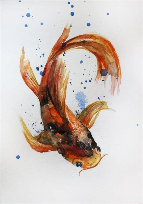 ORIGINAL Watercolor Painting Koi Fish Gold Fish Sea Children Room Art ...