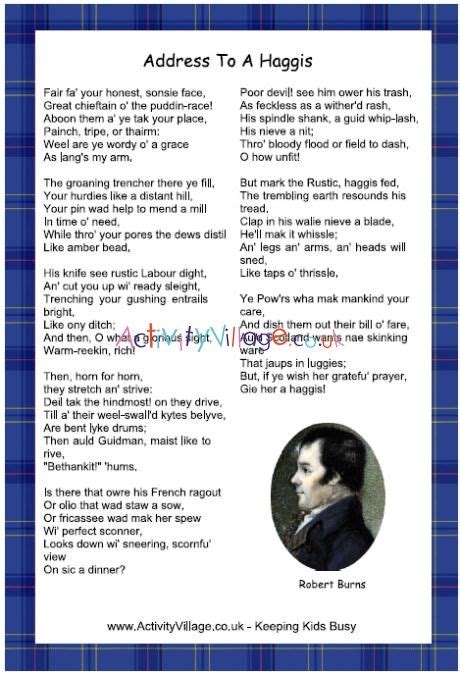 a poem with an image of a man's face and the words address to a haggis