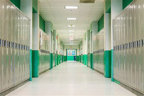 "School Hallway With Lockers" by Stocksy Contributor "Raymond Forbes ...