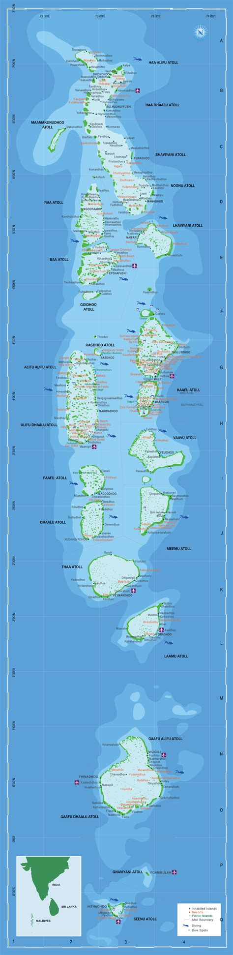 Map of Maldives Islands and Geographic Location