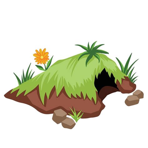 Small animal Burrow with grasses and yellow flower vector illustration ...