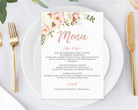 Menu Card Printable Editable Template Menu Card Bridal | Etsy | Bridal ...