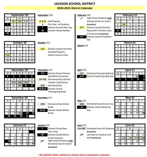 Jackson School District 2020-2021 Schedule Released