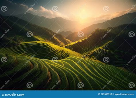 Terraced Rice Fields in Vietnam at Sunset. Generative AI Stock ...