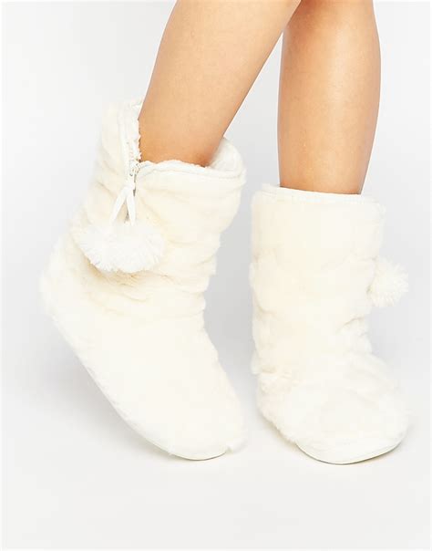 Lyst - Oasis Fluffy Fur Bootie Slipper in White