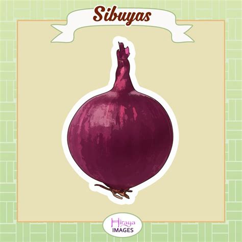 an onion sticker with the words sibuyas on it's bottom corner