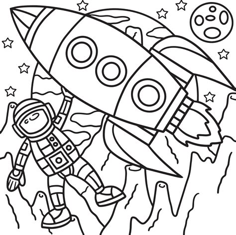 Astronaut Space Rocket Ship Coloring Page for Kids 10993635 Vector Art ...