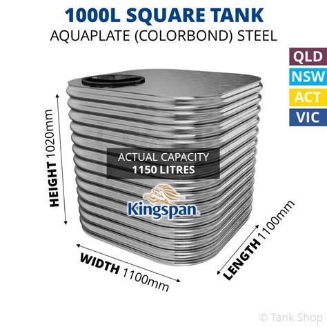 1000 Litre Square AQUAPLATE Steel Water Tank - 1000L Kingspan Tank