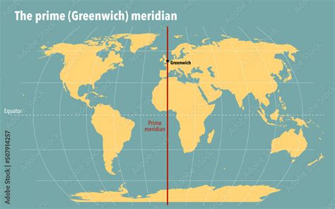 Modern map with the Greenwich prime meridian Stock Illustration | Adobe ...