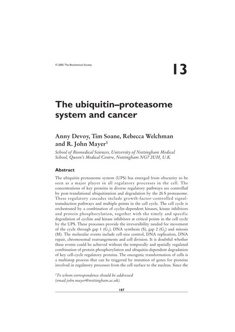 (PDF) The ubiquitin-proteasome system and cancer