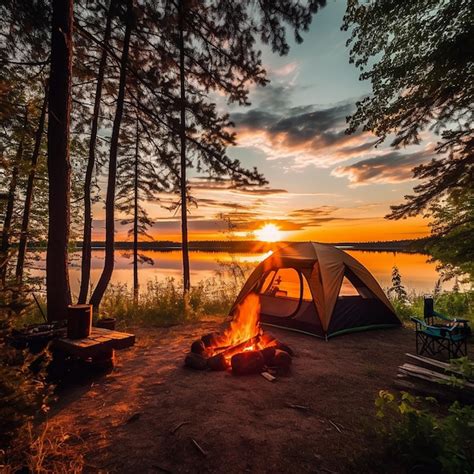 Premium AI Image | A picturesque camping site in nature with tents and ...