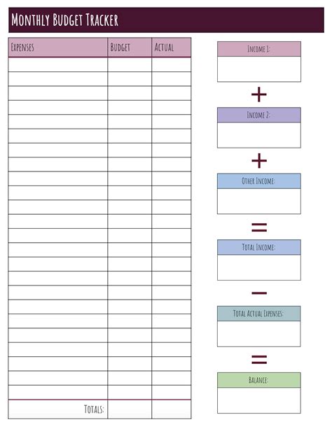 Monthly Printable Budget Template