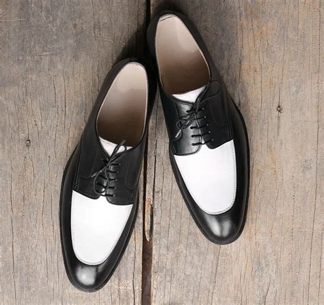 Handmade men spectator shoes, men black and white dress shoes, formal ...