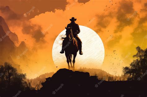 Premium AI Image | Cowboy silhouette on horse at sunset