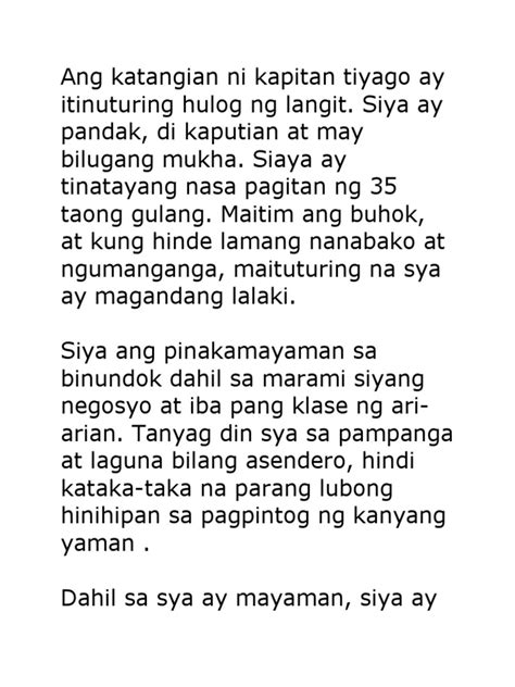 Ang Katangian Ni Kapitan Tiyago Ay Itinuturing Hulog NG Langit