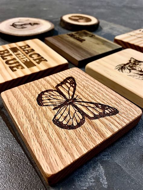 Set of 4 Fully customizable engraved wood coasters | Etsy