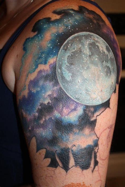 Cosmic-colors-moon-tattoo-on-shoulder.jpg (683×1024) | Sky tattoos ...