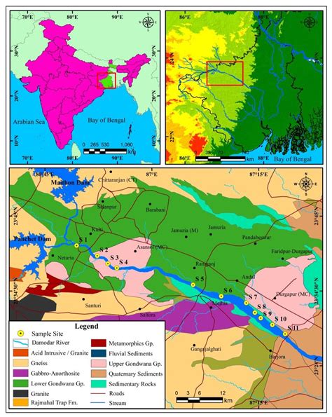 Location map of the study stretches of river Damodar (India) | Download ...