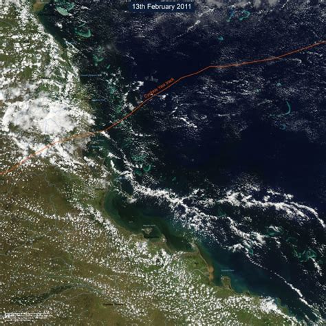 Cyclone Yasi satellite image maps - before and after | eAtlas