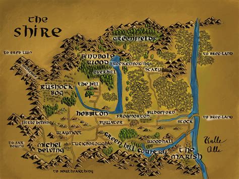 The Shire Map Lord Of The Rings Shire Fields Gollum Bilbo Map Earth ...