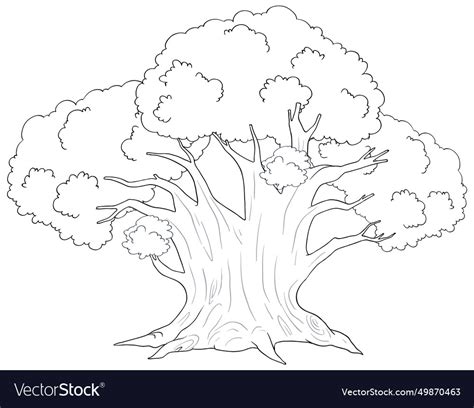 Black and white line drawing of a large tree Vector Image