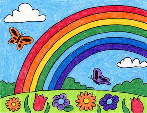 Easy How to Draw a Rainbow Tutorial Video & Rainbow Coloring Page