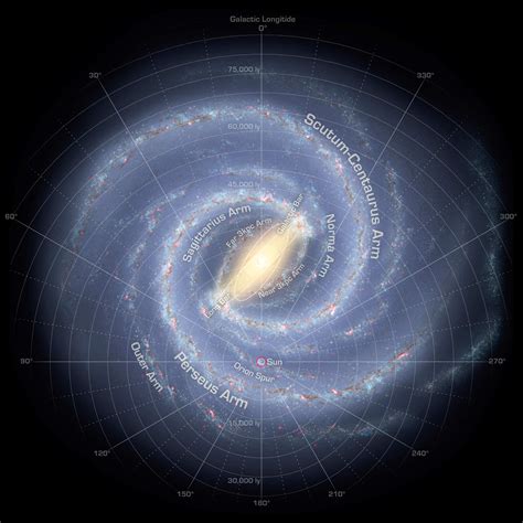 The Milky Way is a spiral galaxy with several prominent arms containing ...