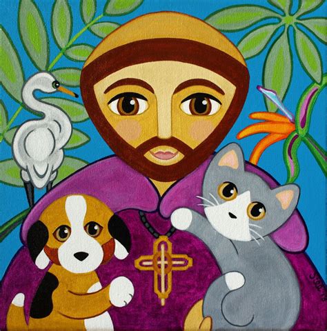 Saint FRANCIS of Assisi with CAT Dog & Bird Folk Art by thatsmycat ...