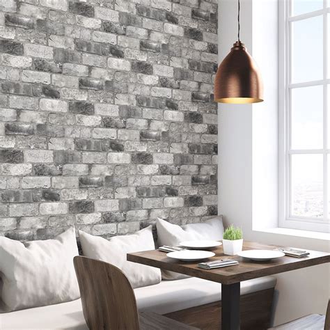 NUS3550 - Grey London Brick Peel and Stick Wallpaper - by NuWallpaper