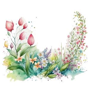 10 Watercolor Spring Border Clipart Jpgs,commercial Use,digital ...