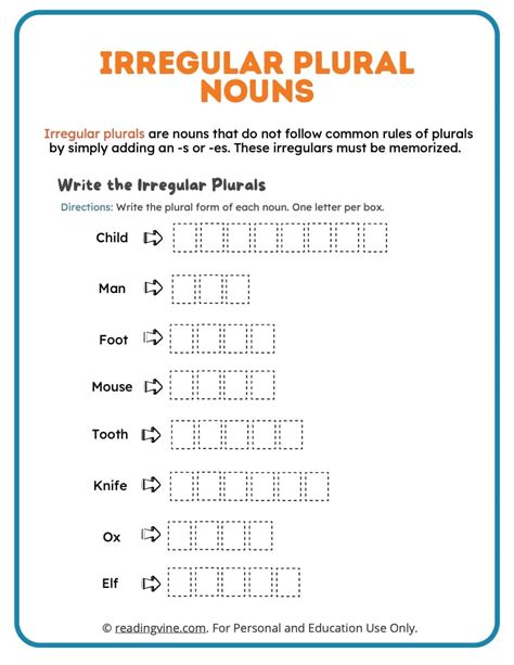 Plural & Irregular Plural Nouns Worksheets - ReadingVine