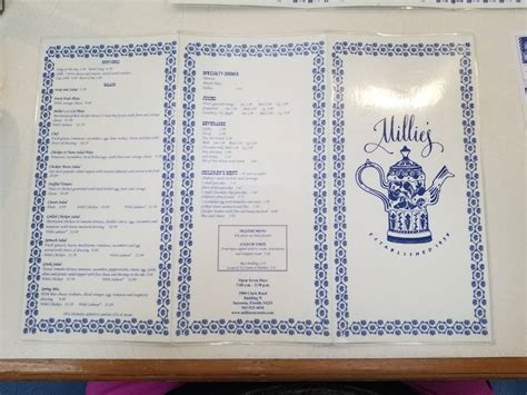 Menu at Millie's fast food, Sarasota