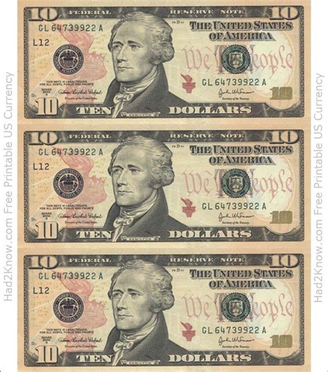 10 Dollar Bill Printable