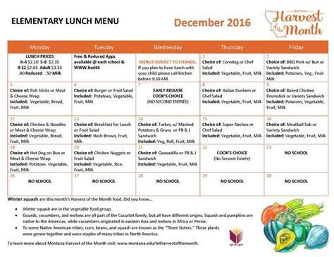 December 2016 Elementary Lunch Menu | Lunch menu, Breakfast menu, Bbq pork