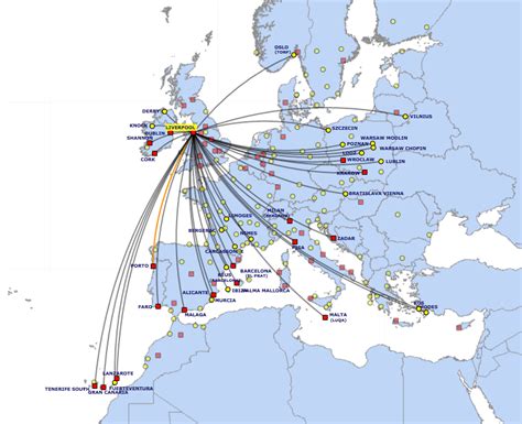 Ryanair route map - from Liverpool