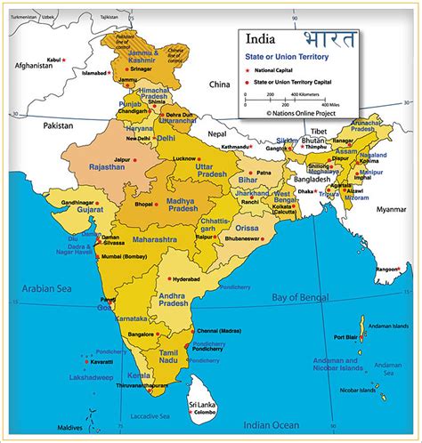 India map of India's States and Union Territories - Nations Online Project