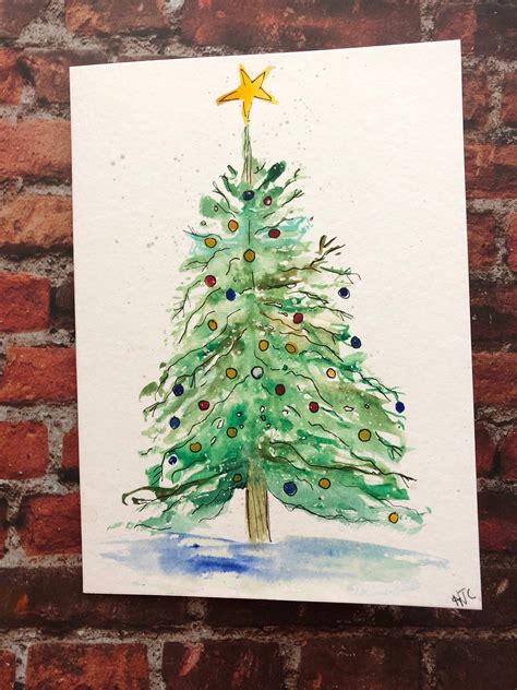 Homemade Christmas Card, Watercolor Christmas Tree Card, Hand Painted ...