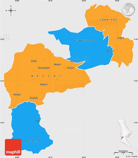 Political Simple Map of KERICHO, single color outside